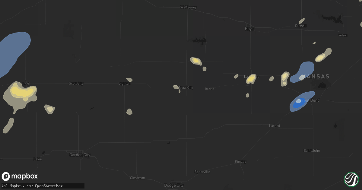 Hail map in Ness City, KS on August 13, 2026