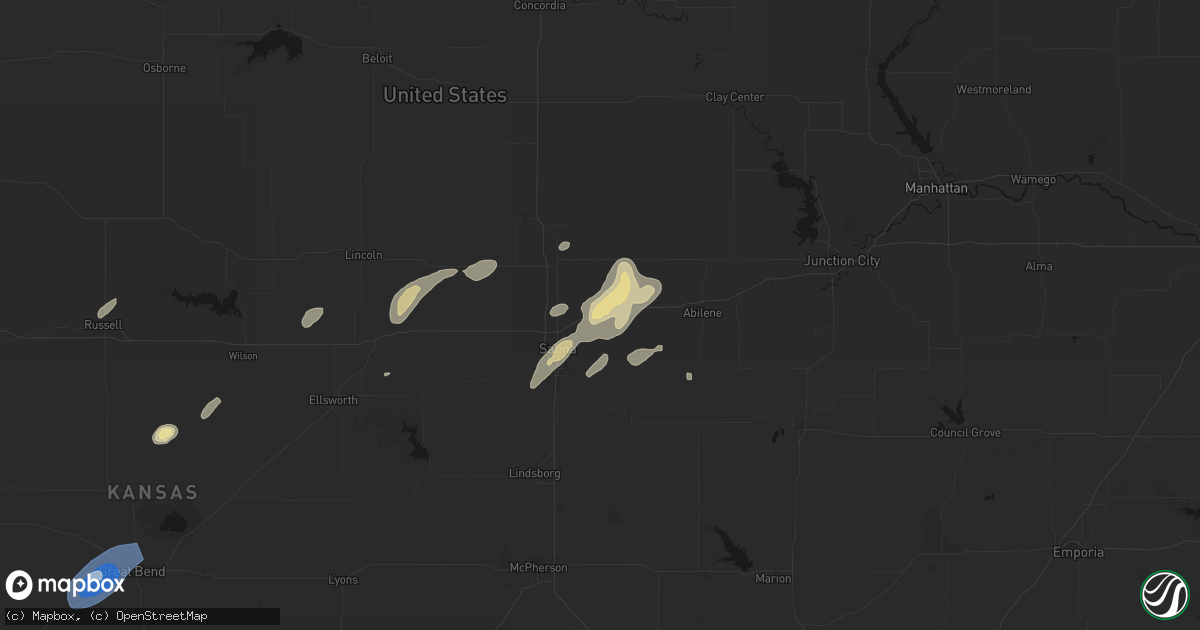 Hail map in New Cambria, KS on August 13, 2026