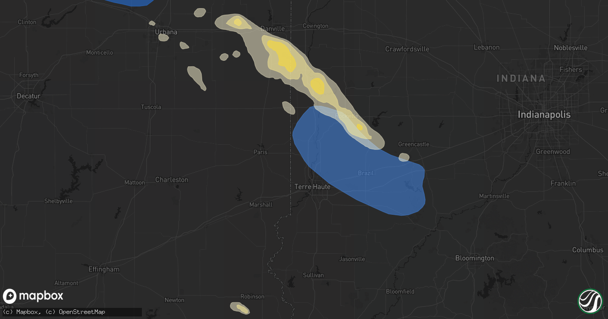 Hail map in New Goshen, IN on August 13, 2026