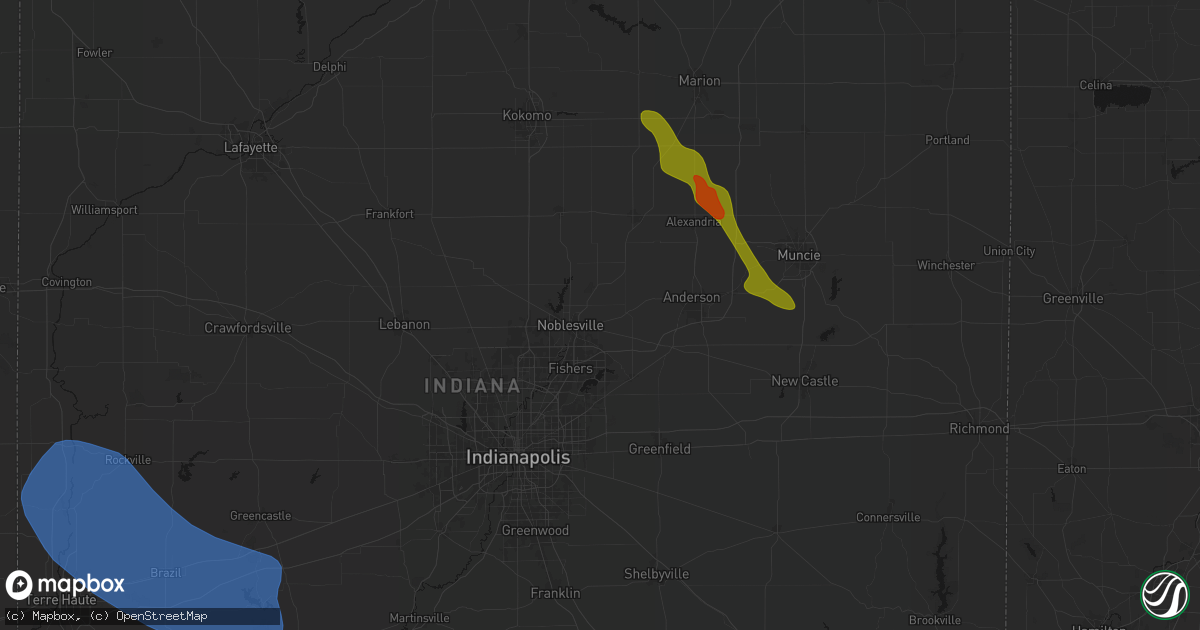 Hail map in Noblesville, IN on August 13, 2026