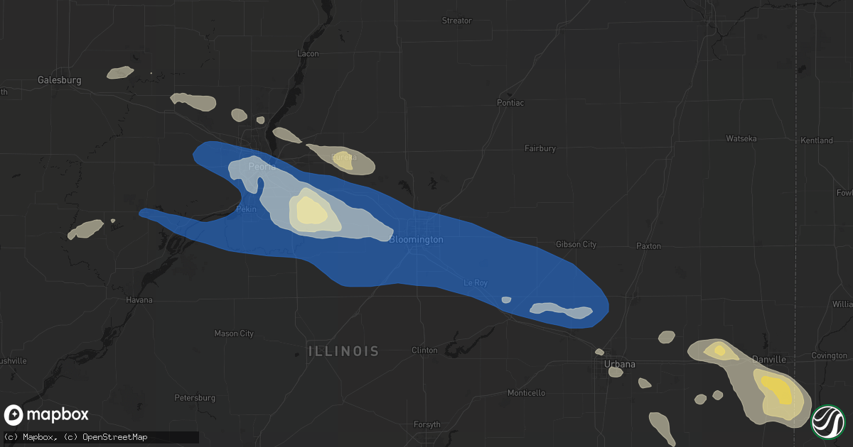 Hail map in Normal, IL on August 13, 2026