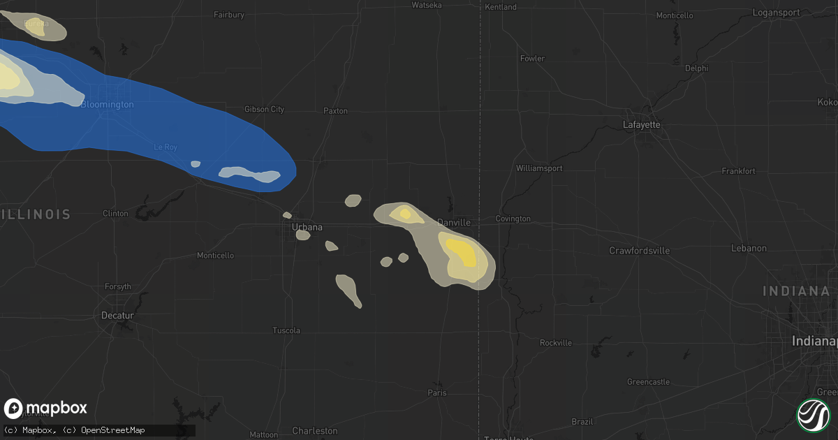 Hail map in Oakwood, IL on August 13, 2026