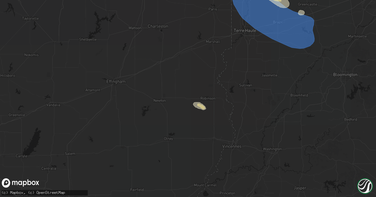 Hail map in Oblong, IL on August 13, 2026