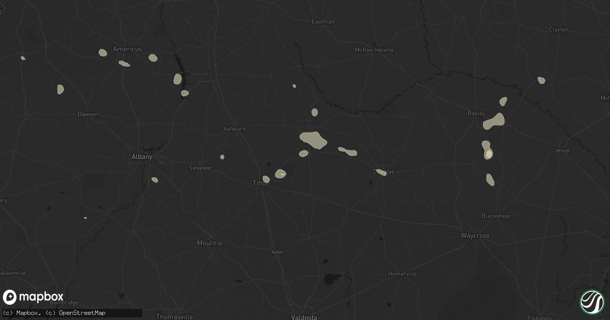 Hail map in Ocilla, GA on August 13, 2026