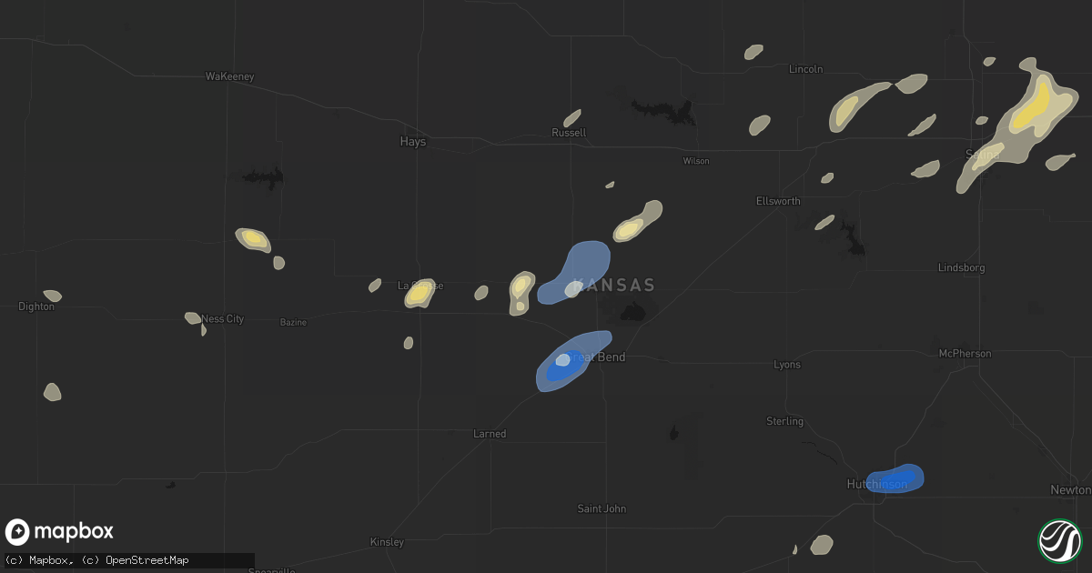 Hail map in Olmitz, KS on August 13, 2026