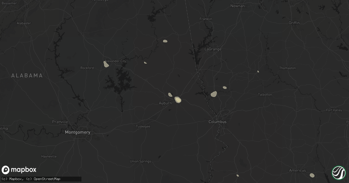 Hail map in Opelika, AL on August 13, 2026
