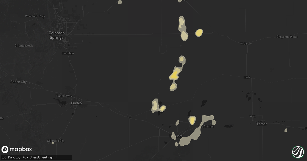 Hail map in Ordway, CO on August 13, 2026