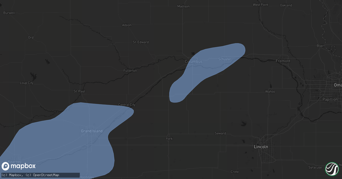 Hail map in Osceola, NE on August 13, 2026