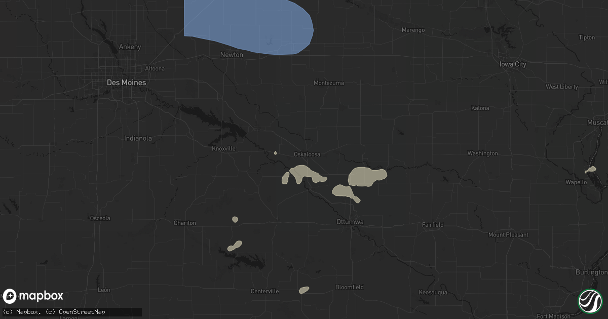Hail map in Oskaloosa, IA on August 13, 2026