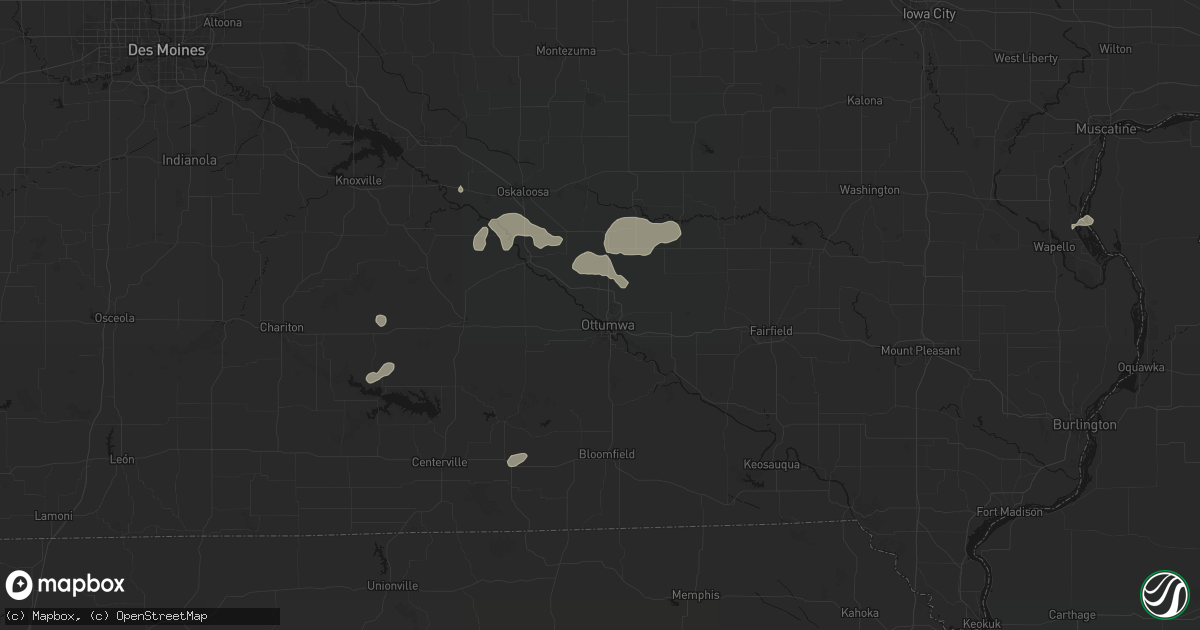 Hail map in Ottumwa, IA on August 13, 2026