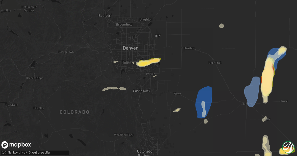 Hail map in Parker, CO on August 13, 2026