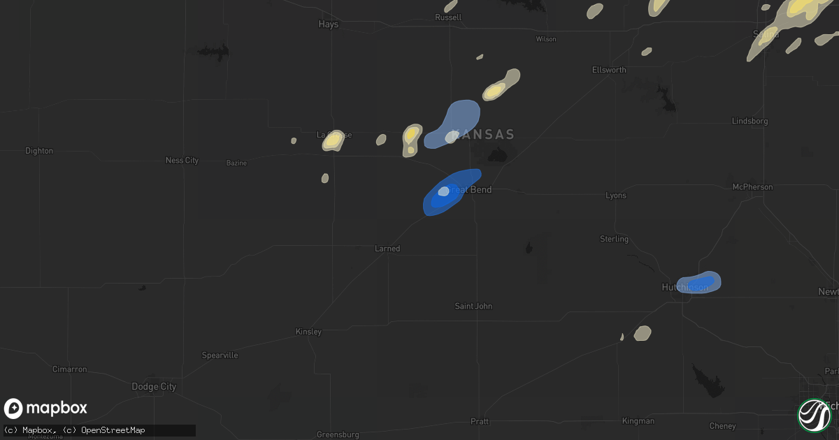 Hail map in Pawnee Rock, KS on August 13, 2026