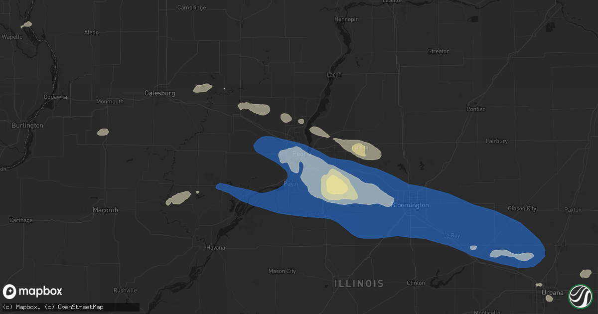 Hail map in Peoria, IL on August 13, 2026