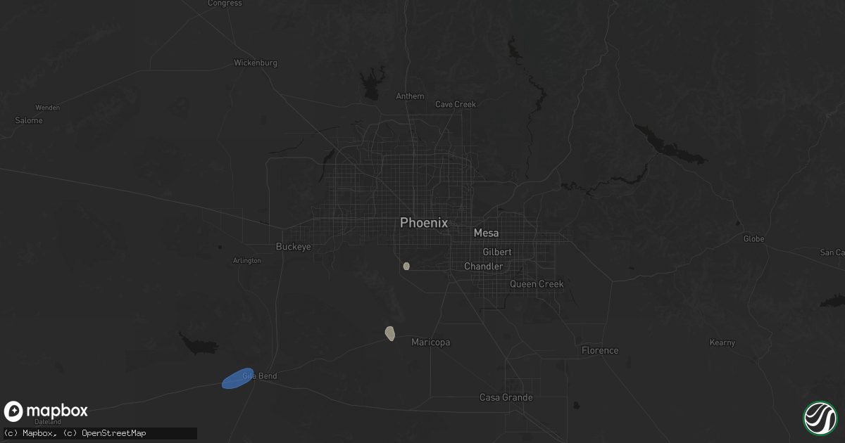 Hail map in Phoenix, AZ on August 13, 2026