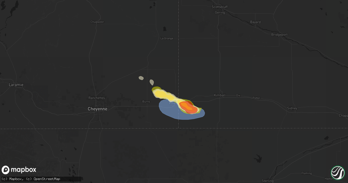 Hail map in Pine Bluffs, WY on August 13, 2026
