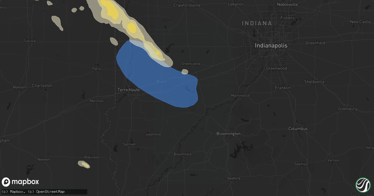 Hail map in Poland, IN on August 13, 2026
