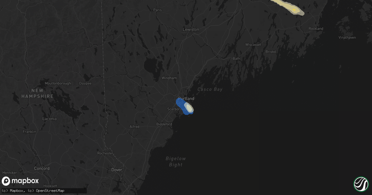Hail map in Portland, ME on August 13, 2026