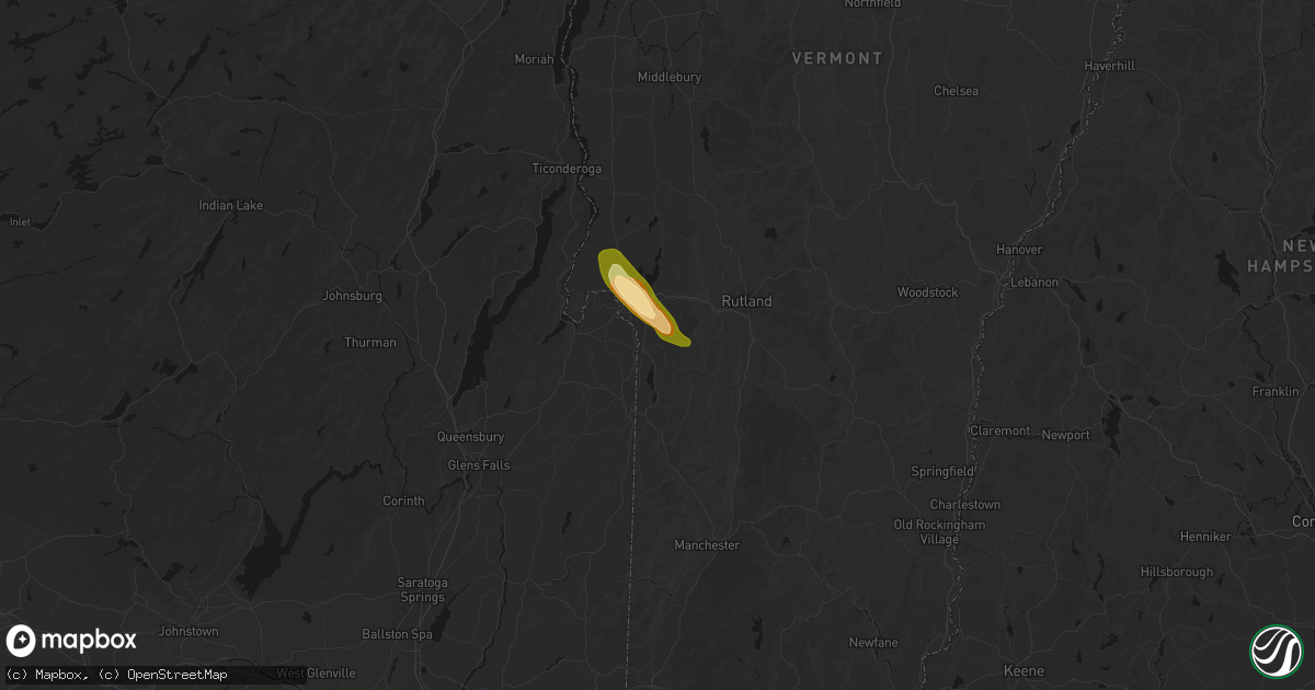 Hail map in Poultney, VT on August 13, 2026