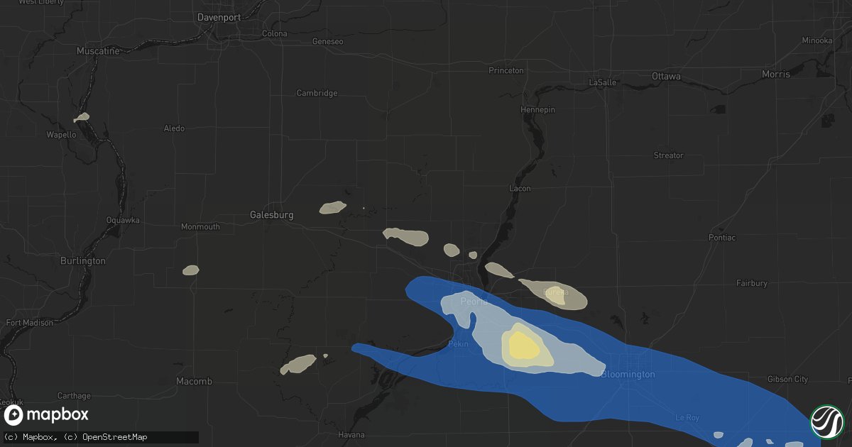Hail map in Princeville, IL on August 13, 2026