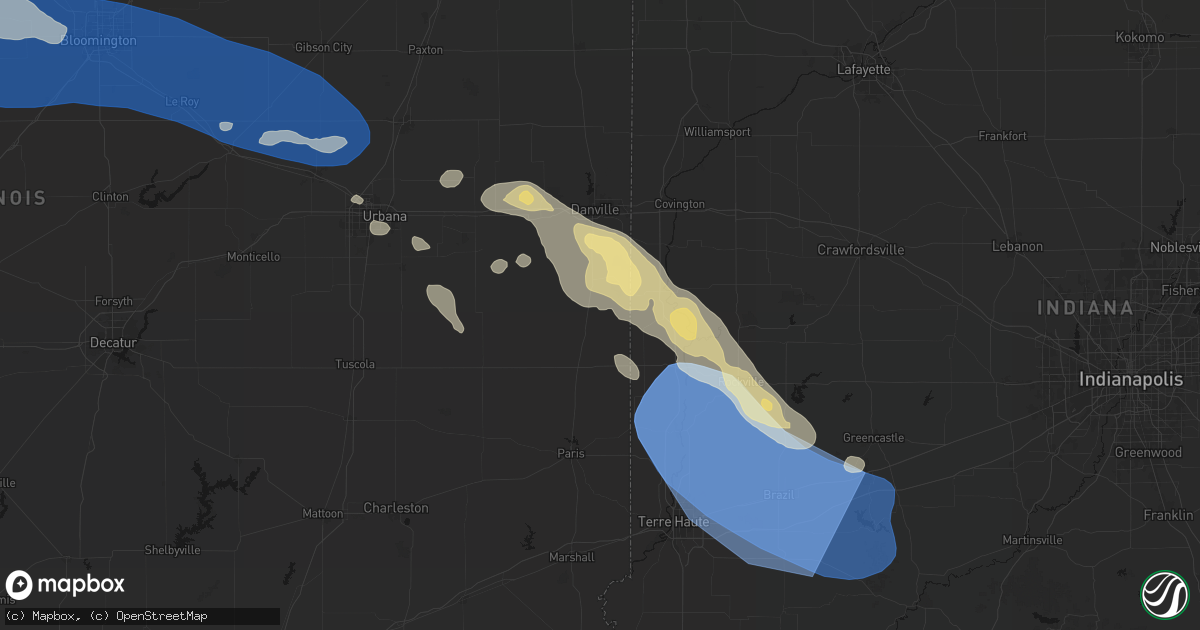 Hail map in Ridge Farm, IL on August 13, 2026
