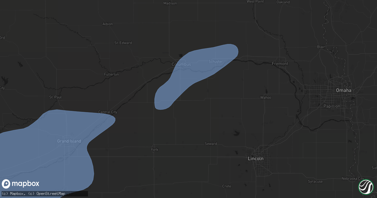 Hail map in Rising City, NE on August 13, 2026