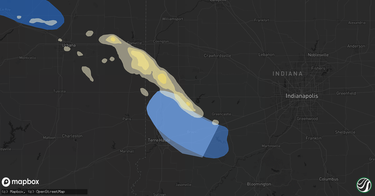 Hail map in Rockville, IN on August 13, 2026