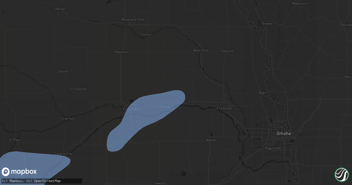Hail map in Rogers, NE on August 13, 2026
