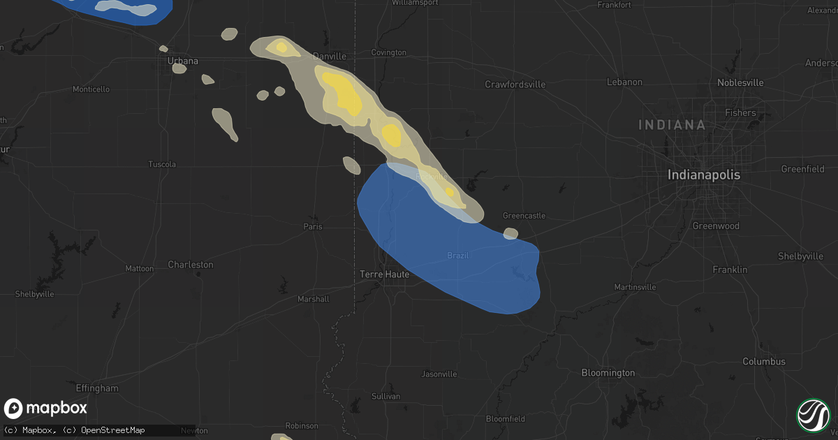 Hail map in Rosedale, IN on August 13, 2026
