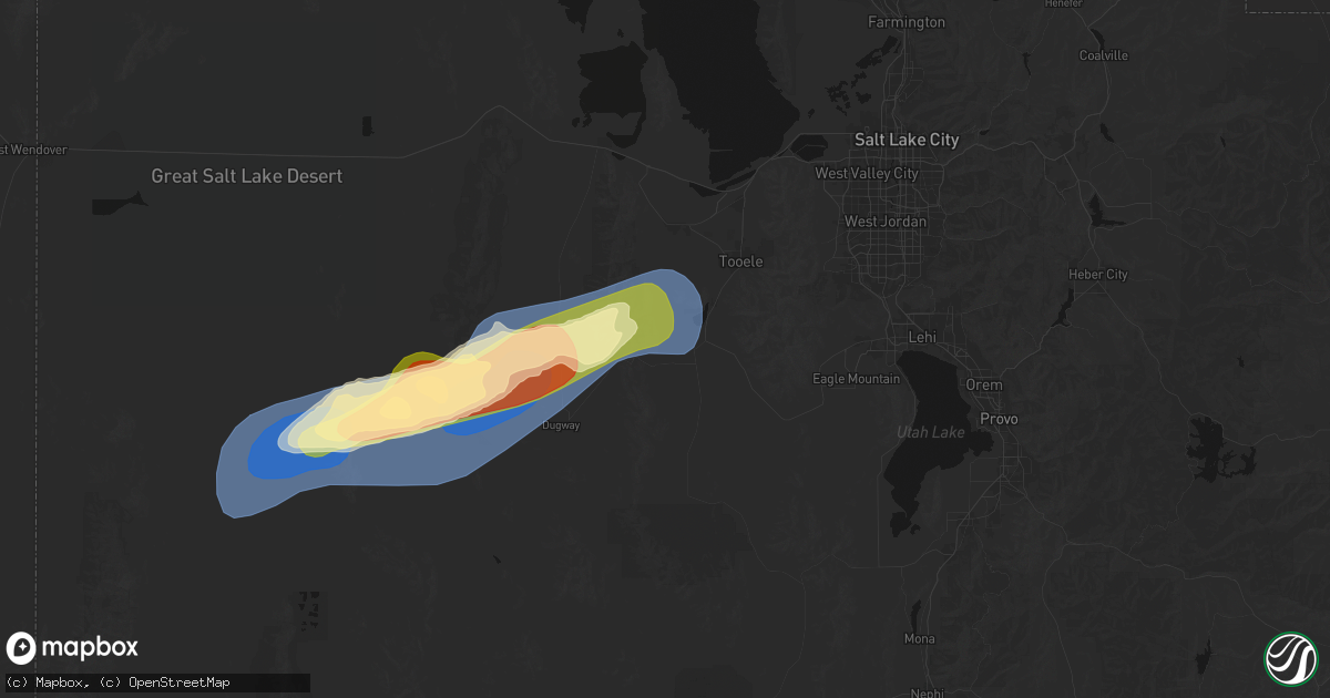 Hail map in Rush Valley, UT on August 13, 2026