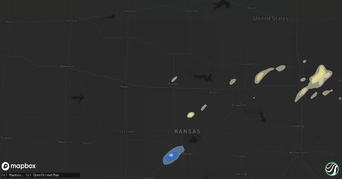 Hail map in Russell, KS on August 13, 2026