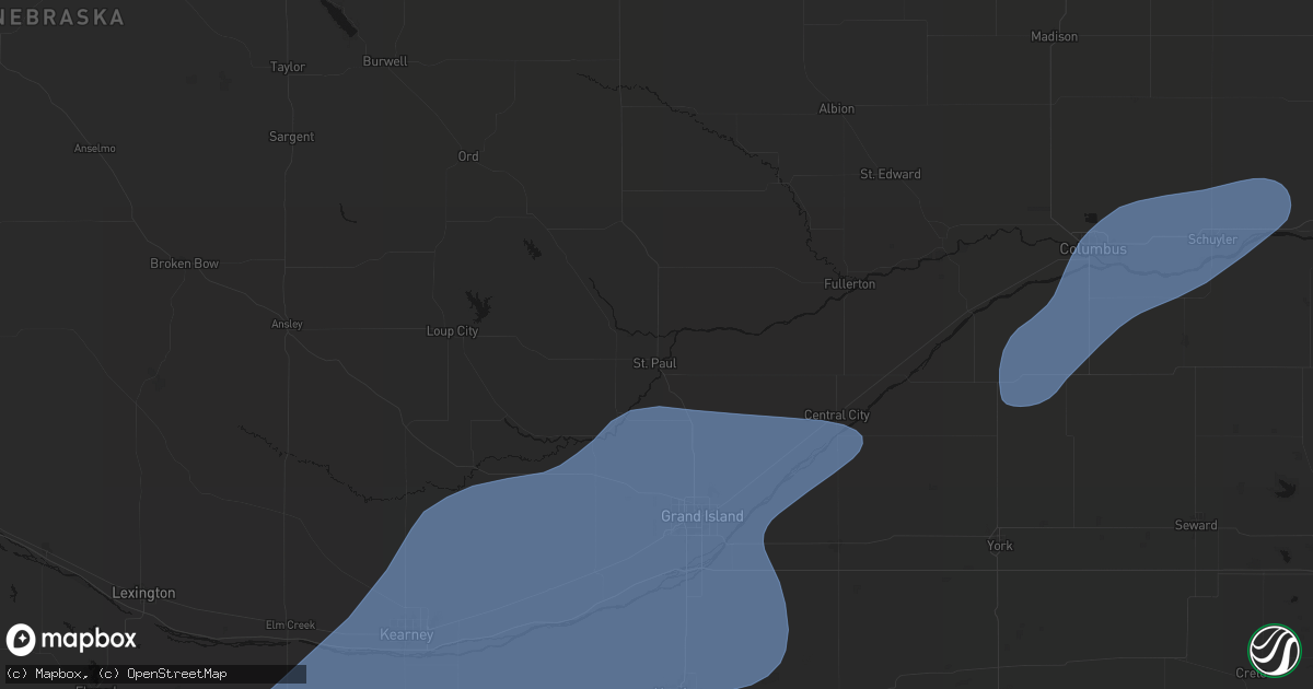 Hail map in Saint Paul, NE on August 13, 2026