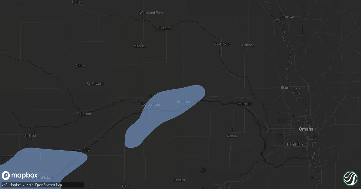 Hail map in Schuyler, NE on August 13, 2026