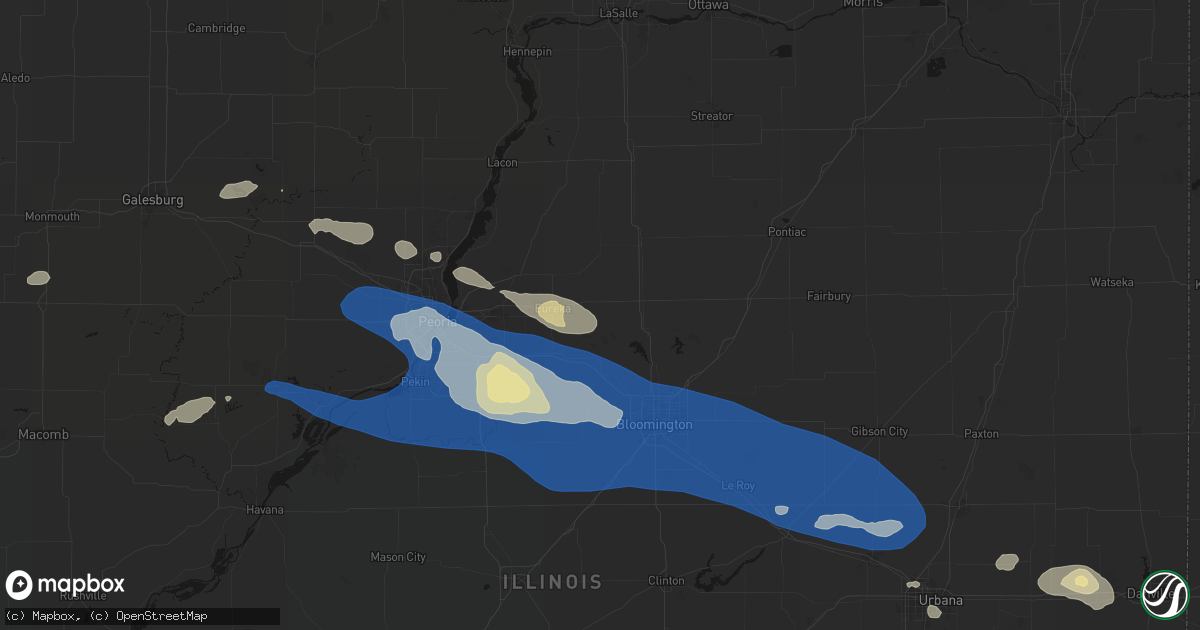 Hail map in Secor, IL on August 13, 2026