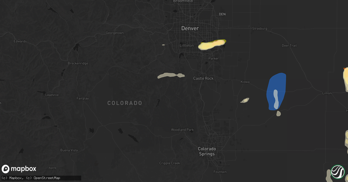 Hail map in Sedalia, CO on August 13, 2026