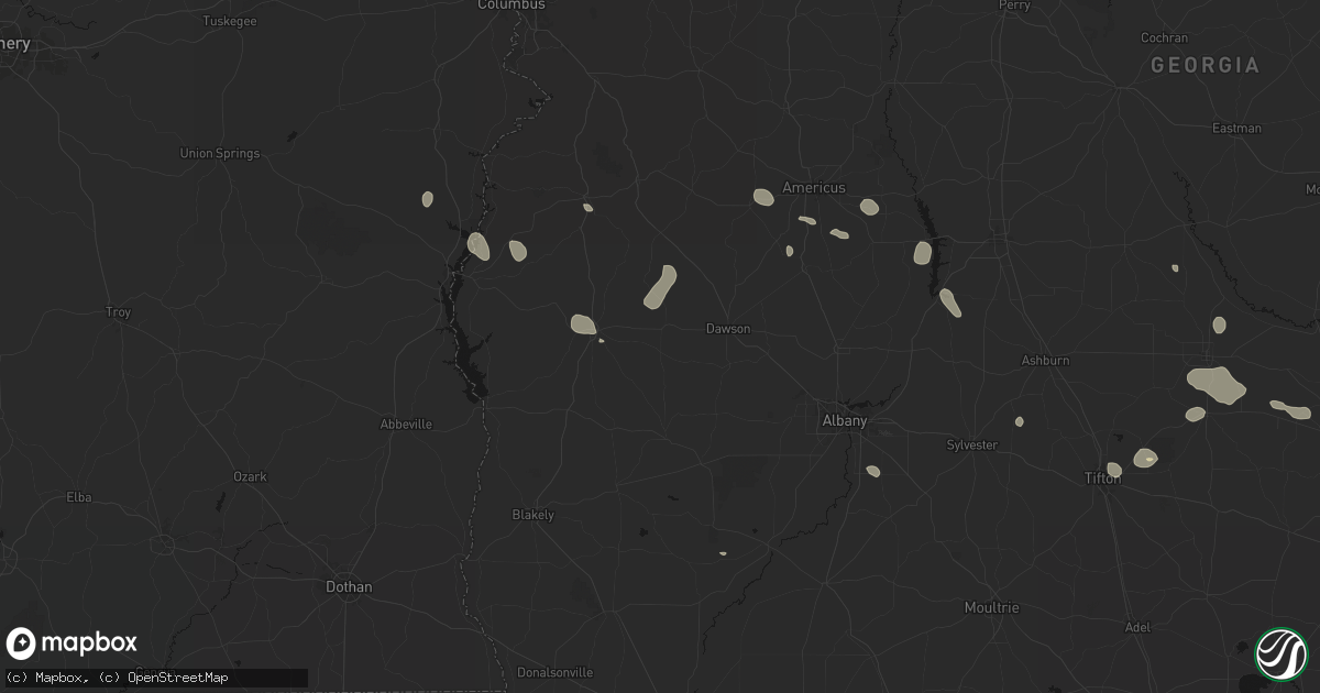 Hail map in Shellman, GA on August 13, 2026