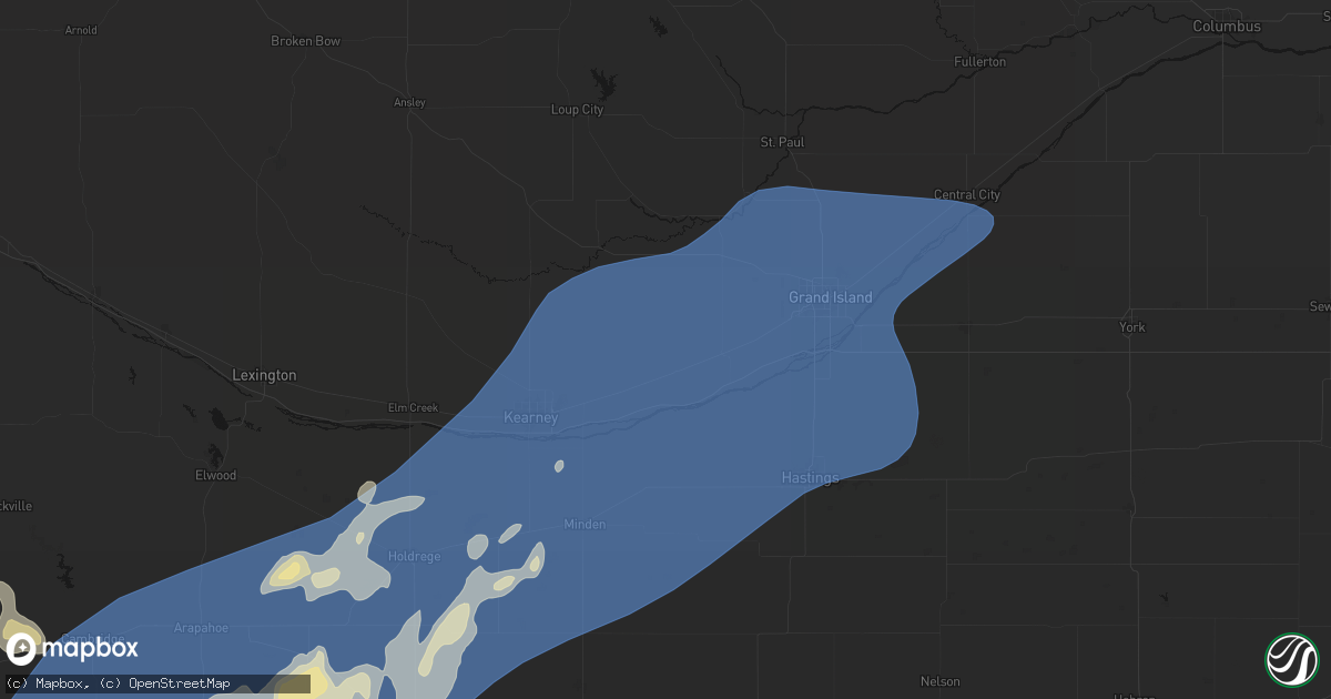 Hail map in Shelton, NE on August 13, 2026