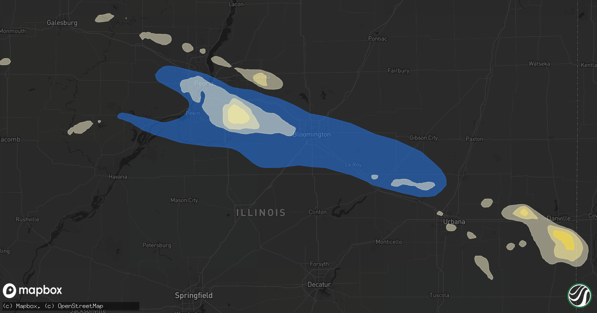 Hail map in Shirley, IL on August 13, 2026