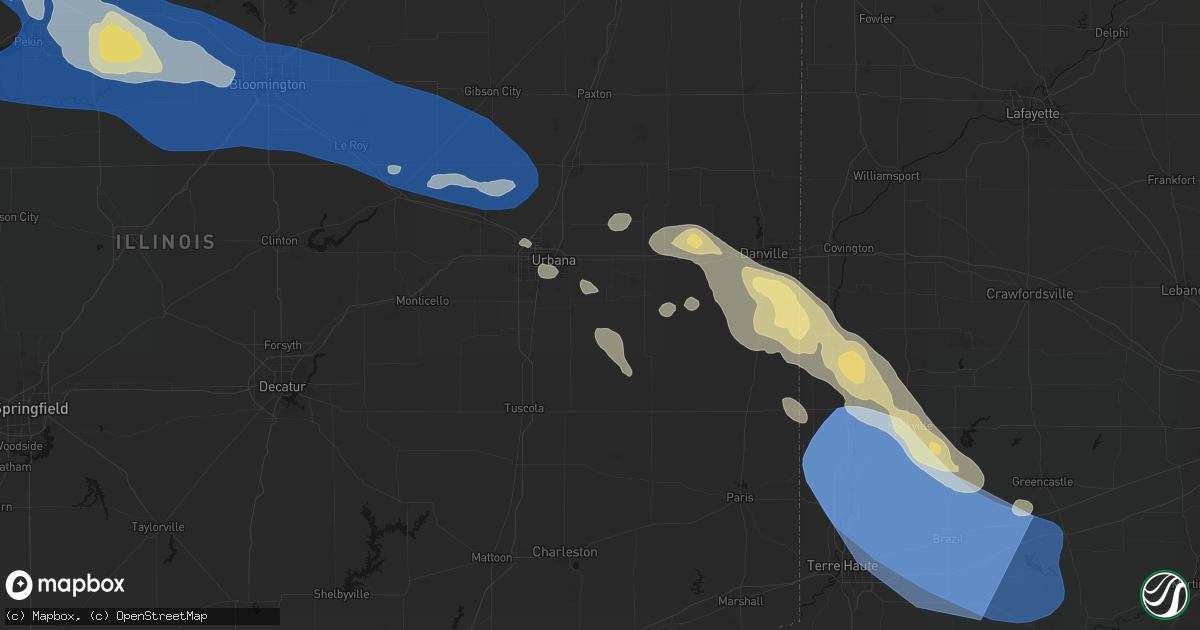 Hail map in Sidney, IL on August 13, 2026