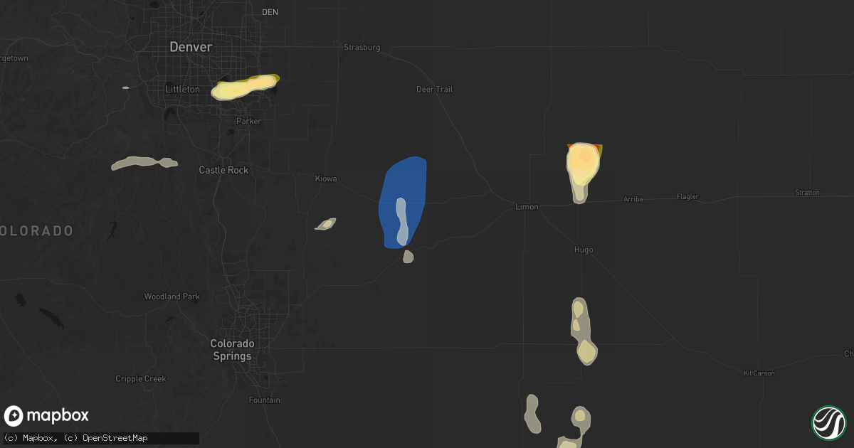 Hail map in Simla, CO on August 13, 2026