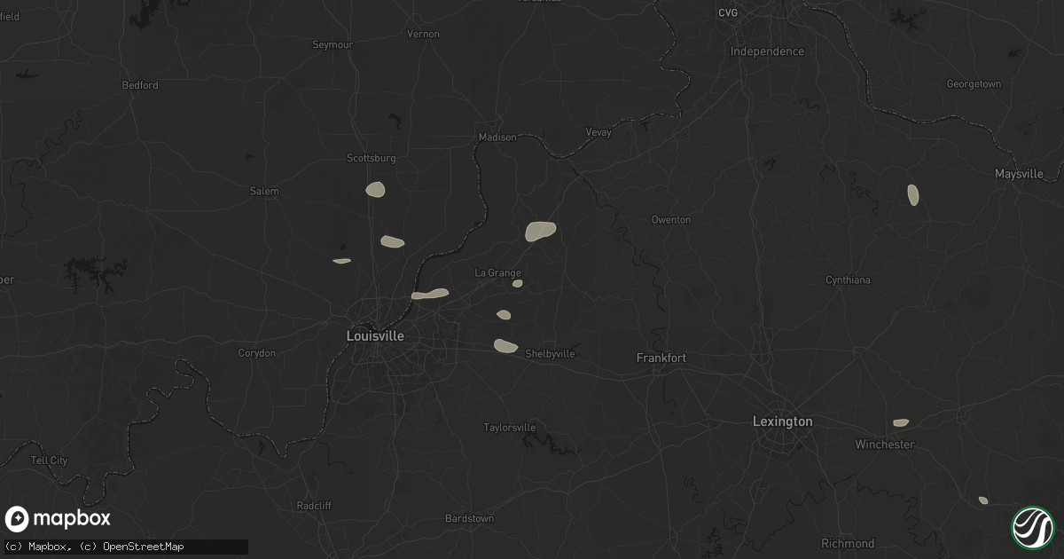 Hail map in Smithfield, KY on August 13, 2026