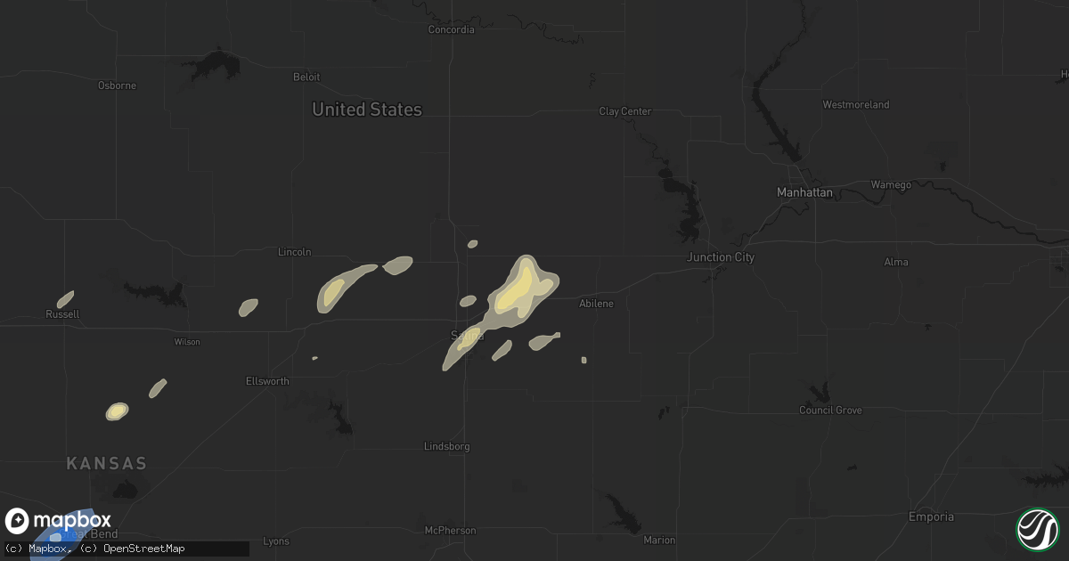 Hail map in Solomon, KS on August 13, 2026