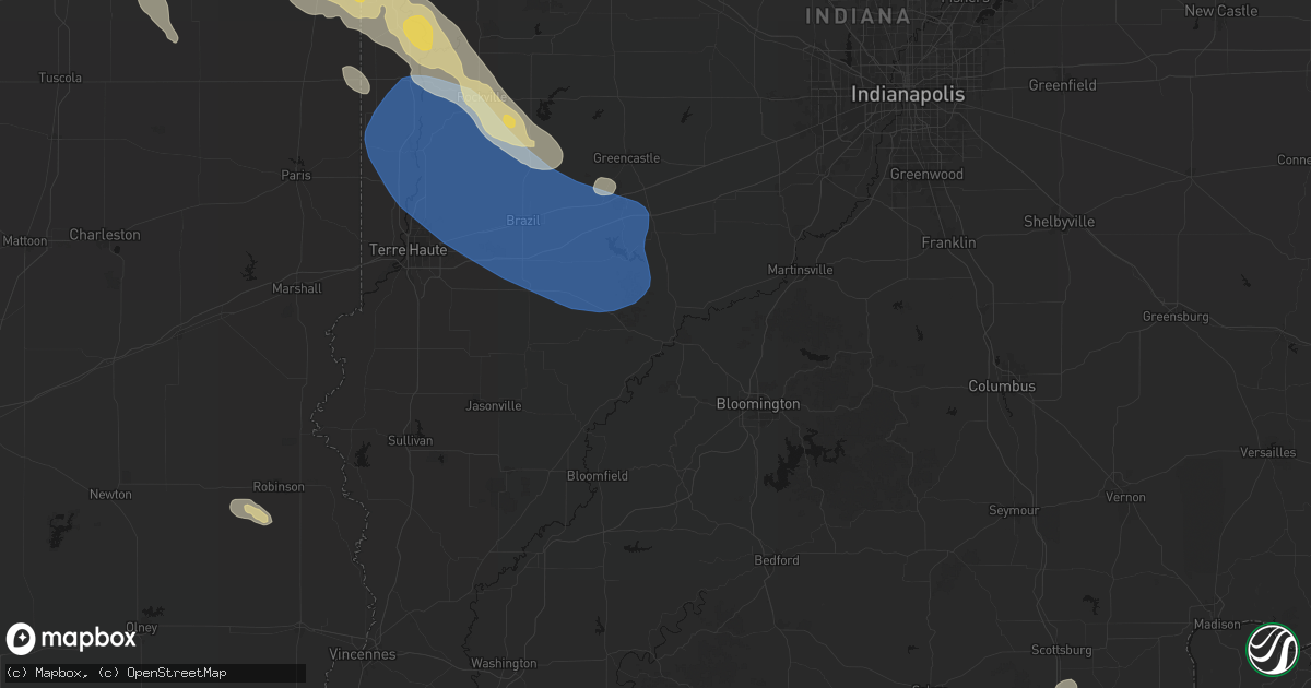 Hail map in Spencer, IN on August 13, 2026
