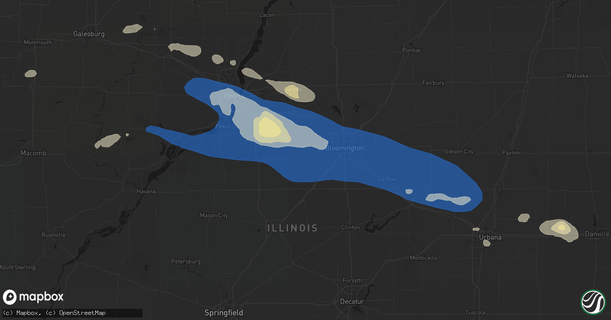 Hail map in Stanford, IL on August 13, 2026