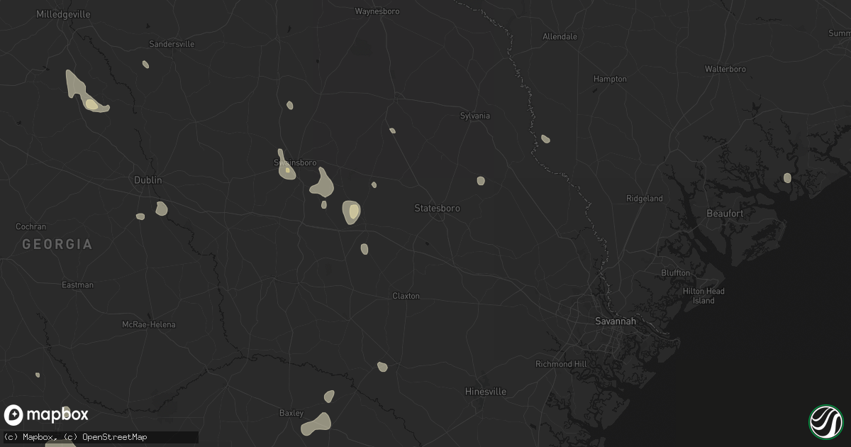 Hail map in Statesboro, GA on August 13, 2026