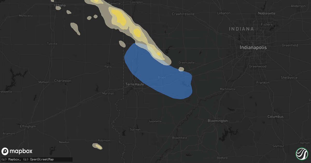 Hail map in Staunton, IN on August 13, 2026