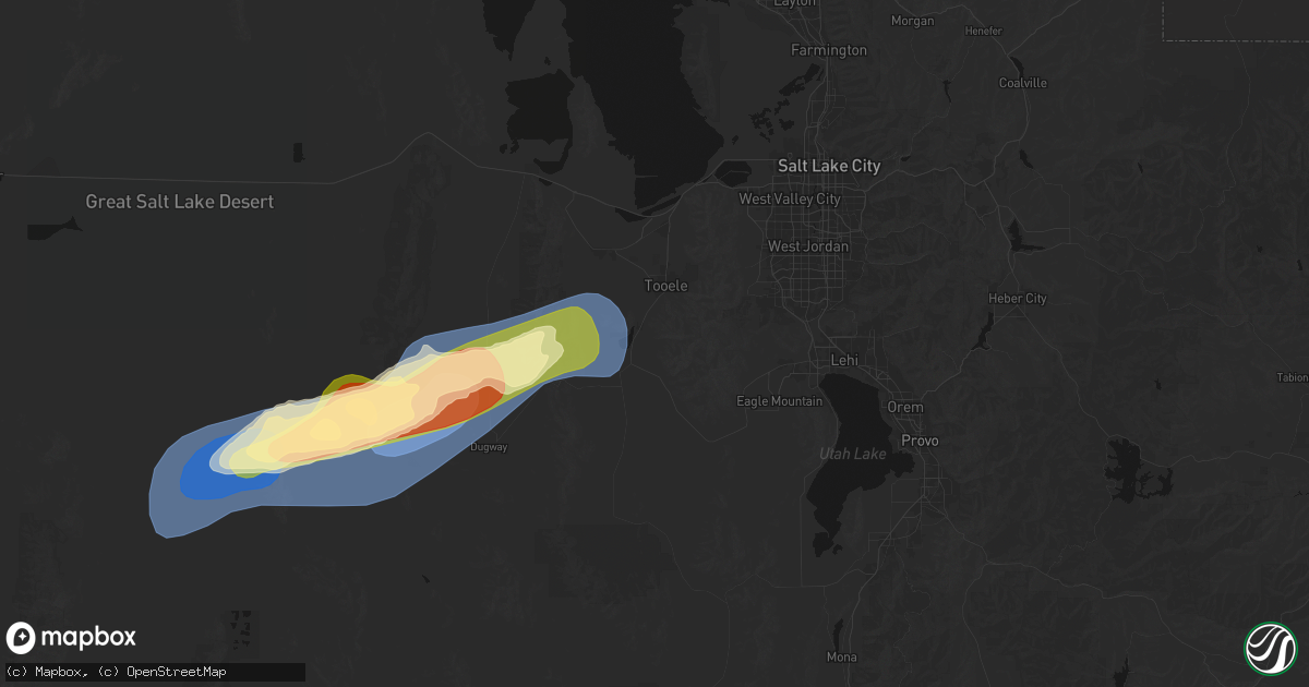 Hail map in Stockton, UT on August 13, 2026