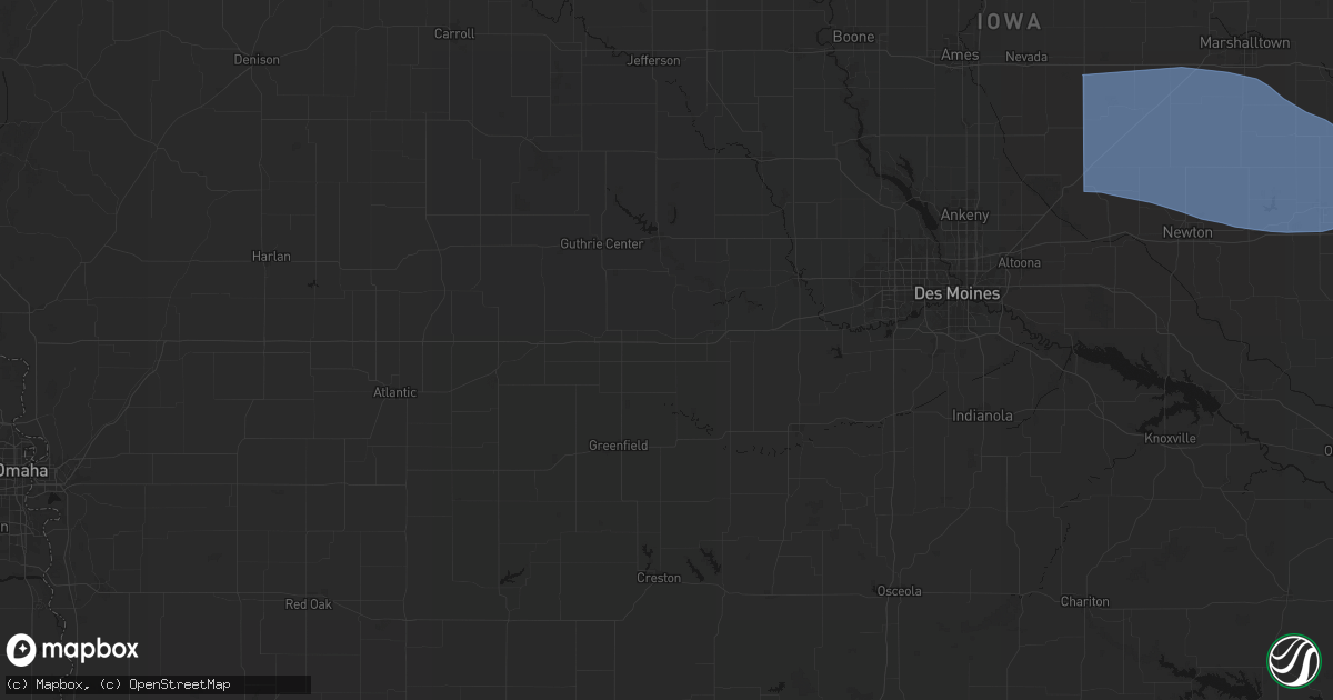 Hail map in Stuart, IA on August 13, 2026