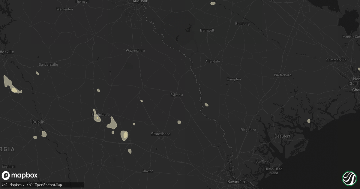 Hail map in Sylvania, GA on August 13, 2026