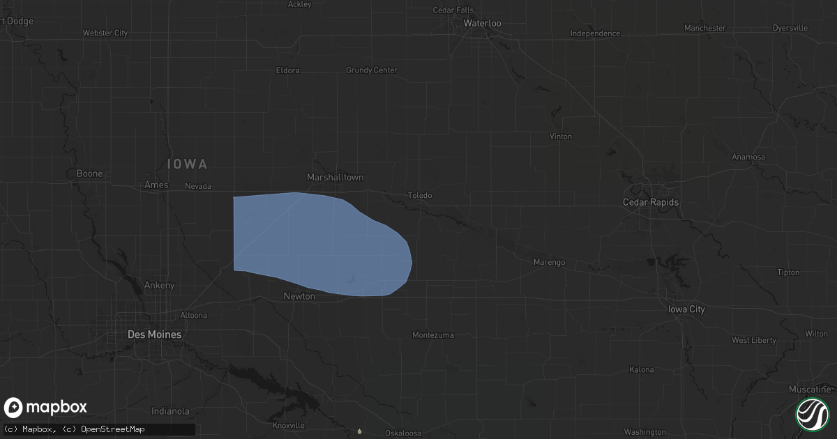 Hail map in Tama, IA on August 13, 2026