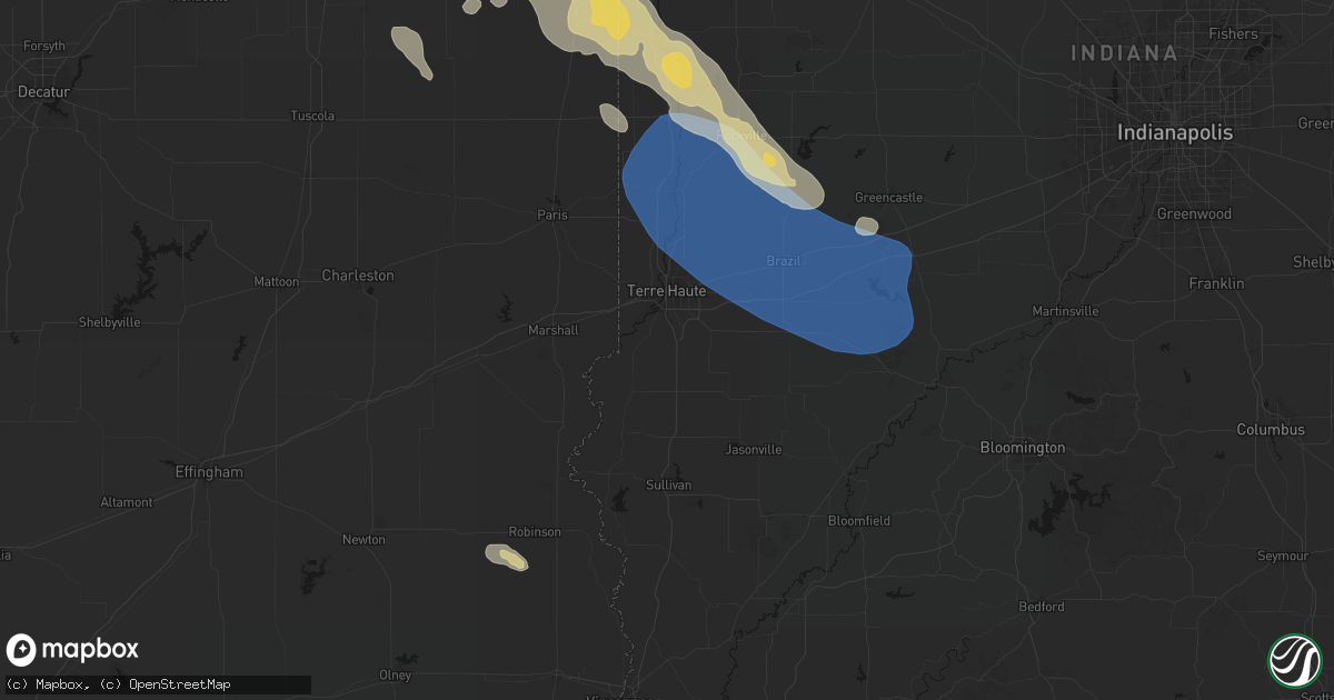 Hail map in Terre Haute, IN on August 13, 2026